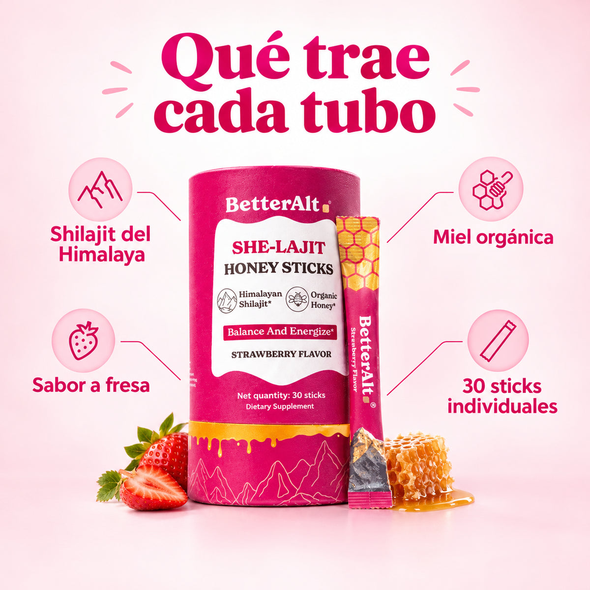 She-Lajit Honey Sticks | Energía y equilibrio con sabor a fresa